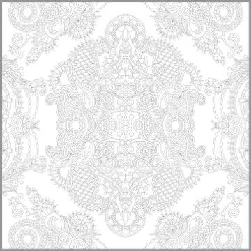Unique coloring book square page for adults - floral authentic c Stock Illustration