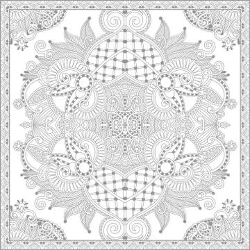 Unique coloring book square page for adults - floral authentic c Stock Illustration