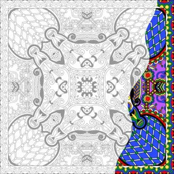 Unique coloring book square page for adults - floral authentic c Stock Illustration