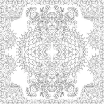 Unique coloring book square page for adults - floral authentic c Stock Illustration