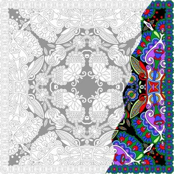 Unique coloring book square page for adults - floral authentic c 스톡 일러스트