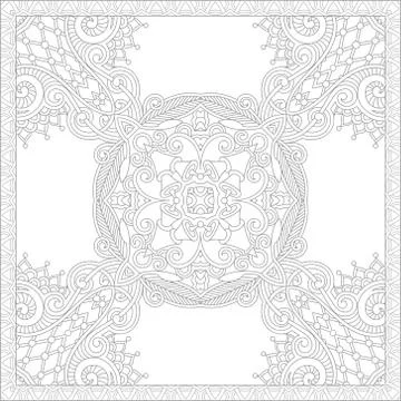Unique coloring book square page for adults - floral authentic c Stock Illustration