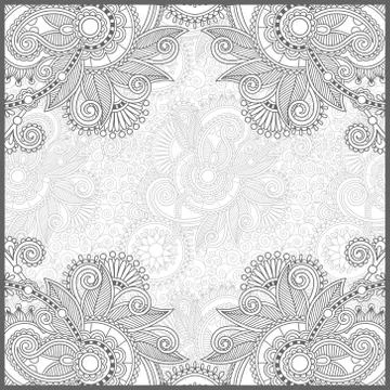 Unique coloring book square page for adults - floral authentic c Stock Illustration