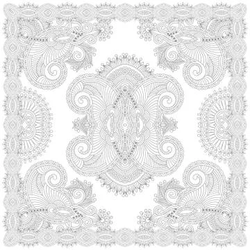 Unique coloring book square page for adults - floral authentic c Stock Illustration