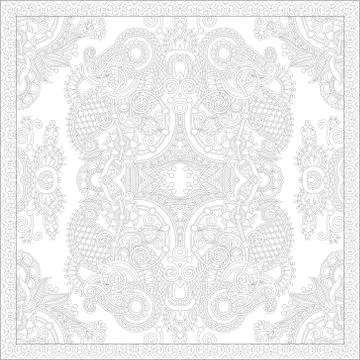 Unique coloring book square page for adults - floral authentic c Stock Illustration
