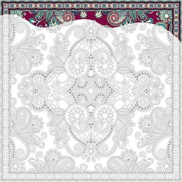 Unique coloring book square page for adults - floral authentic c Illustrazione stock