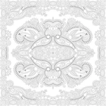 Unique coloring book square page for adults - floral authentic c 스톡 일러스트