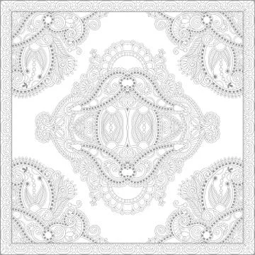 Unique coloring book square page for adults - floral authentic c Stock Illustration