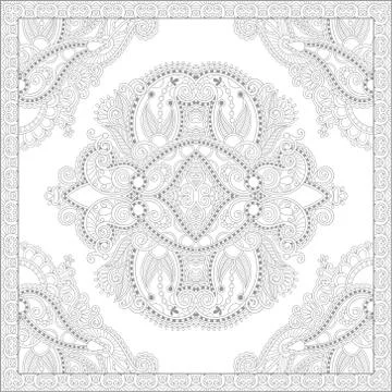Unique coloring book square page for adults - floral authentic c 스톡 일러스트