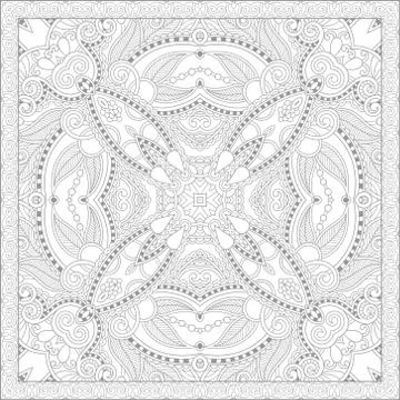 Unique coloring book square page for adults - floral authentic c Illustrazione stock