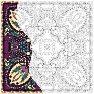 Unique coloring book square page for adults - floral authentic c Stock Illustration