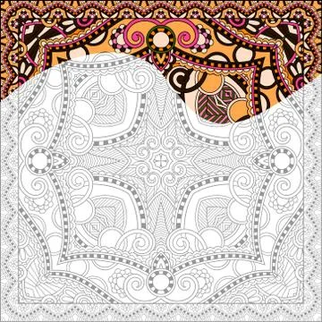Unique coloring book square page for adults - floral authentic c Stock Illustration