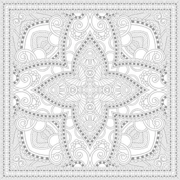 Unique coloring book square page for adults - floral authentic c Stock Illustration