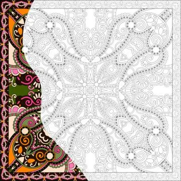 Unique coloring book square page for adults - floral authentic c Stock Illustration