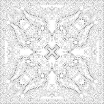 Unique coloring book square page for adults - floral authentic c 스톡 일러스트