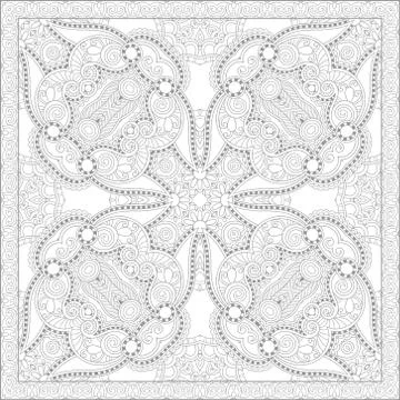 Unique coloring book square page for adults - floral authentic c Stock Illustration