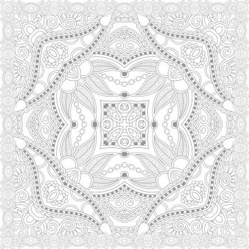 Unique coloring book square page for adults - floral authentic c Stock Illustration