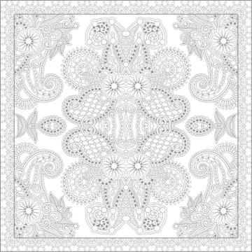 Unique coloring book square page for adults - floral authentic c Stock Illustration
