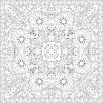 Unique coloring book square page for adults - floral authentic c Stock Illustration