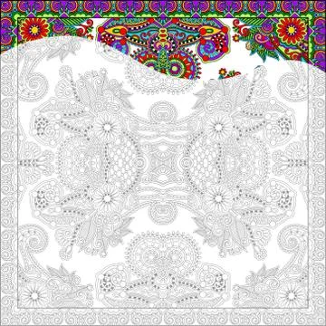 Unique coloring book square page for adults - floral authentic c 스톡 일러스트
