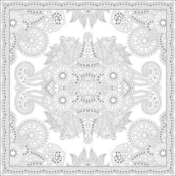Unique coloring book square page for adults - floral authentic c Stock Illustration
