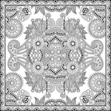 Unique coloring book square page for adults - floral authentic c Stock Illustration