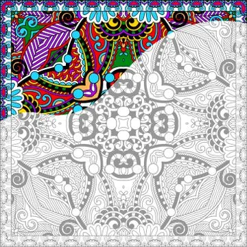Unique coloring book square page for adults - floral authentic c 스톡 일러스트