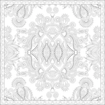 Unique coloring book square page for adults - floral authentic c Stock Illustration