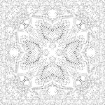 Unique coloring book square page for adults - floral authentic c Stock Illustration
