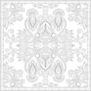 Unique coloring book square page for adults - floral authentic c Stock Illustration