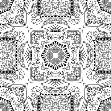 Unique coloring book square page for adults - floral authentic c Stock Illustration