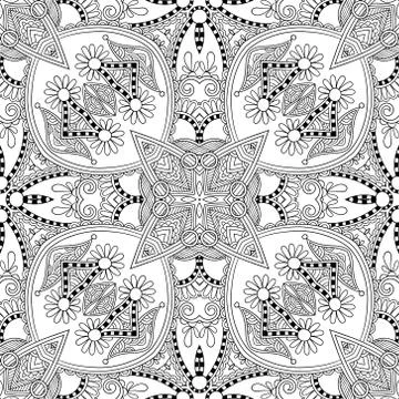 Unique coloring book square page for adults - floral authentic c Stock Illustration