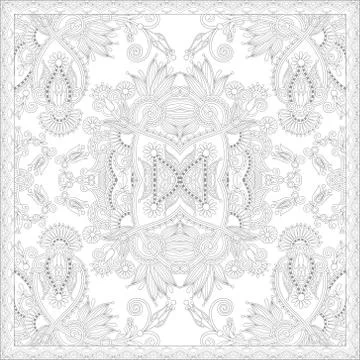 Unique coloring book square page for adults - floral authentic c Stock Illustration
