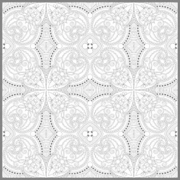 Unique coloring book square page for adults - floral authentic c Stock Illustration