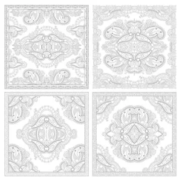 Unique coloring book square page set for adults Stock Illustration