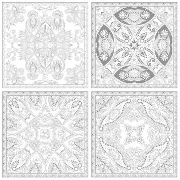 Unique coloring book square page set for adults Stock Illustration