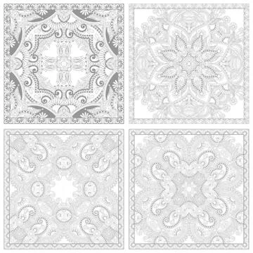 Unique coloring book square page set for adults 스톡 일러스트
