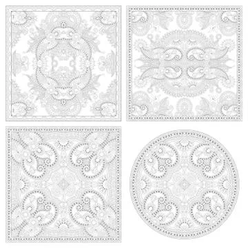 Unique coloring book square page set for adults Stock Illustration