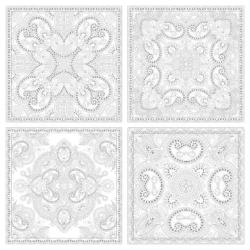 Unique coloring book square page set for adults Stock Illustration