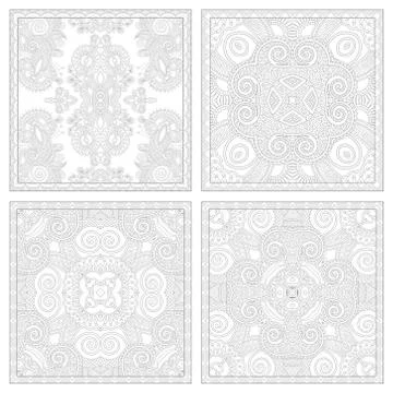 Unique coloring book square page set for adults Stock Illustration