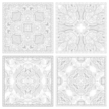 Unique coloring book square page set for adults 스톡 일러스트