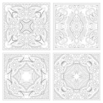 Unique coloring book square page set for adults Stock Illustration