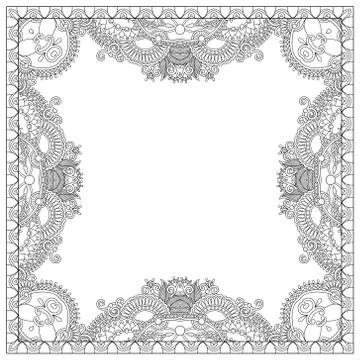 Unique coloring book square page for adults - floral authentic c Stock Illustration