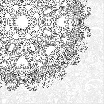 Unique coloring book square page for adults - floral authentic c 스톡 일러스트