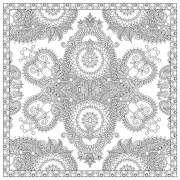 Unique coloring book square page for adults - floral authentic c Stock Illustration