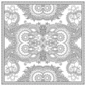 Unique coloring book square page for adults - floral authentic c 스톡 일러스트