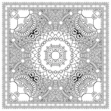 Unique coloring book square page for adults - floral authentic c Stock Illustration