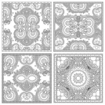 Unique coloring book square page for adults - floral authentic c Stock Illustration