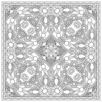 Unique coloring book square page for adults - floral authentic c 스톡 일러스트