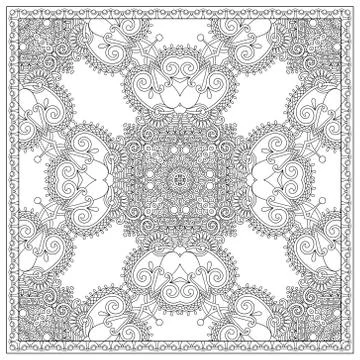 Unique coloring book square page for adults - floral authentic c 스톡 일러스트